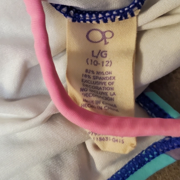 Girl's OP Stripped Swimsuit Size Large 10 - 12 - Picture 2 of 3